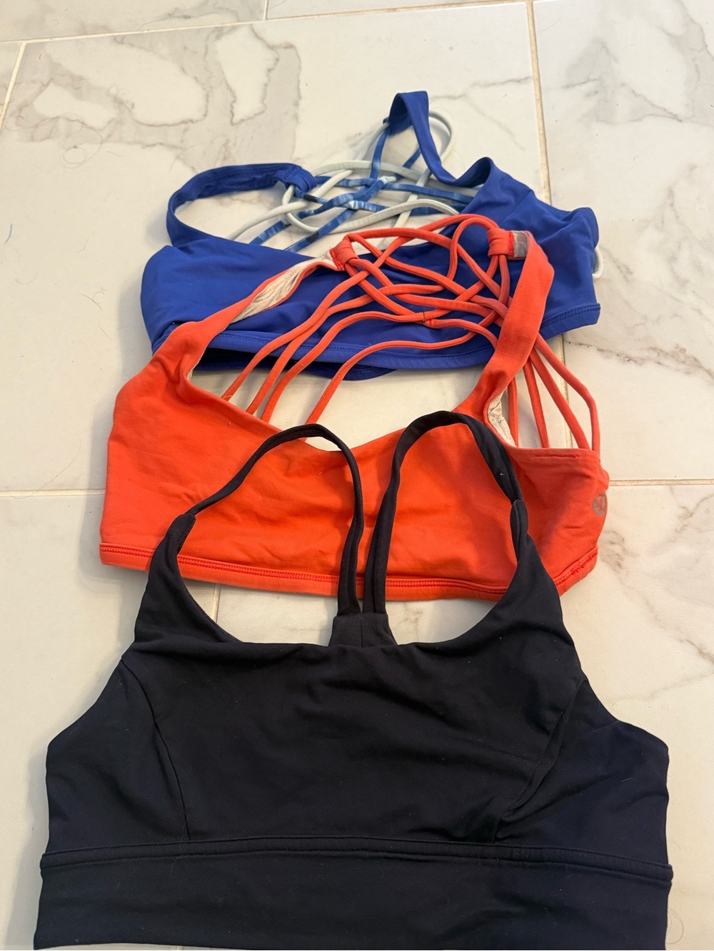 lululemon athletica Strappy Sports Bra Trio - Navy, Poppy & Royal Blue size 6